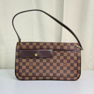 Louis Vuitton Damier Ebene Shoulder Bag Classic Checkerboard Pattern Brown Trim